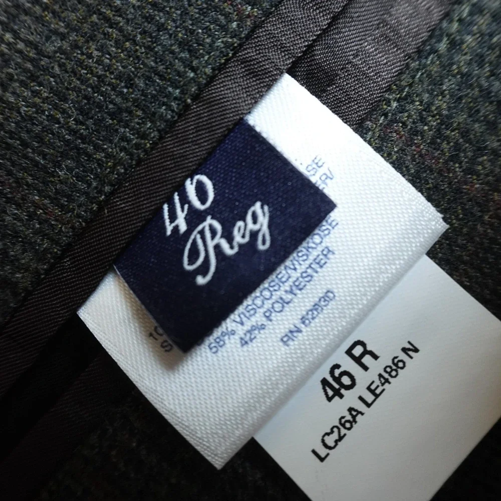 NEW Lands End Blazer Mens 46 Gray Glen Plaid Wool Button Sport Coat Suit Jacket